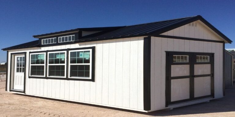 white and black garage shed