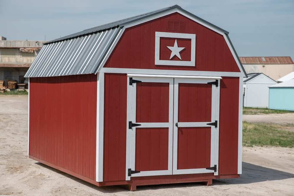 Red Lofted Barn with Metal Roof, a spacious and attractive storage solution featuring a lofted design and durable metal roof.
