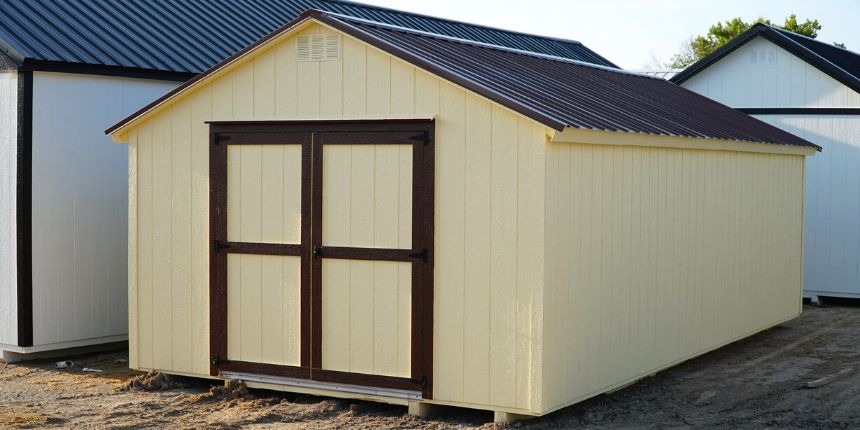tan and black utility shed