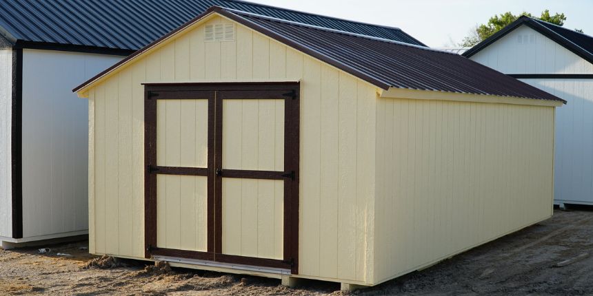 utility shed in beige